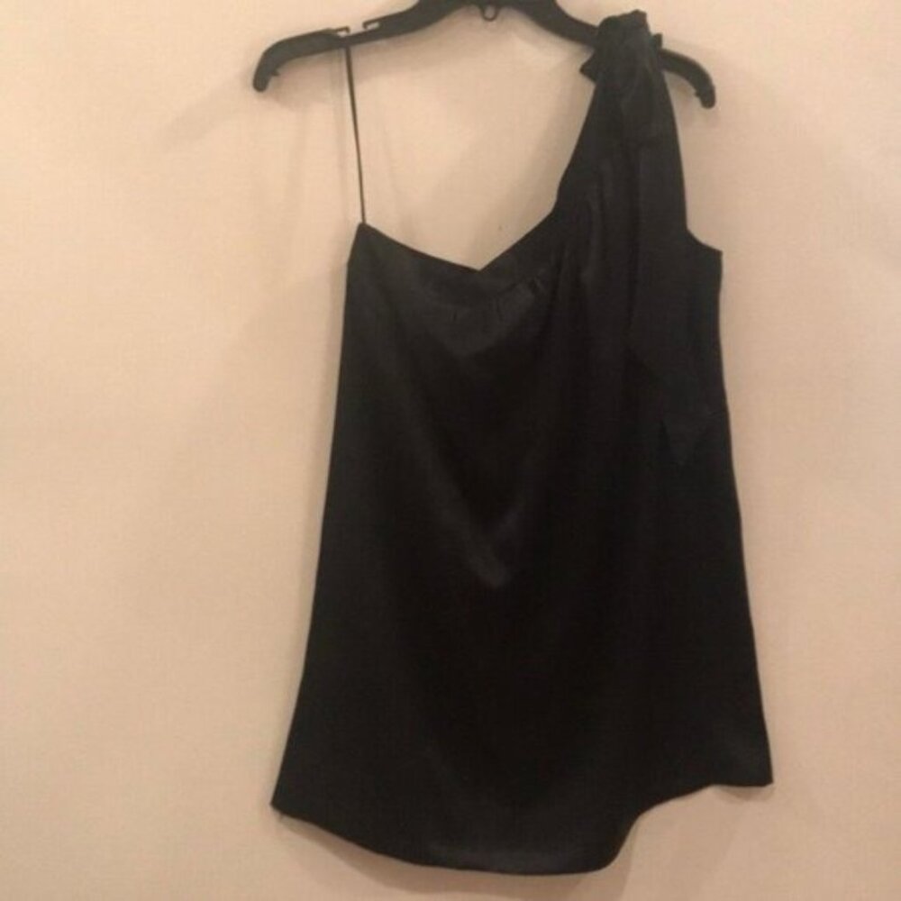 ✨ Black One-Shoulder Silk Satin Sleeveless Top With Bow Detail ✨